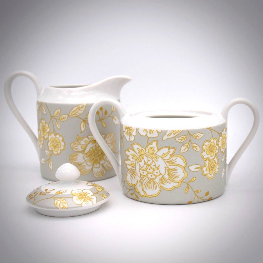 Bella Lux Grace Fine China Creamer Sugar Bowl Lid